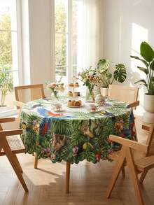1 chiếc khăn trải bàn họa tiết động vật rừng nhiệt đới, chất liệu polyester chống thấm nước và chống bám bẩn, in hình chim toucan, lười và vẹt, viền lượn sóng, lý tưởng cho tiệc mùa hè, tiệc bể bơi, tụ họp theo chủ đề rừng rậm, ăn uống ngoài trời và trang trí nhà cửa trong nhà và ngoài trời. - Nhiều màu - Xem 6