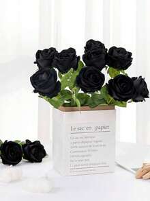 50pcs Black Artificial Roses, Realistic Rose Bouquet, Long Stem Design, Suitable For Home Decor, Party, Halloween Black Style, Halloween Decoration, Room Decor, Home Decor, Bedroom Supplies, Desktop Decor, Best Friend Gift, House Decoration, Bedroom Accessories, Valentine's Day, Garden Supplies, Wedding Accessories, Garden Decor, Garden Ornaments, Wall Decor, Outdoor Garden Ornaments, Women Gift - Black - View 5