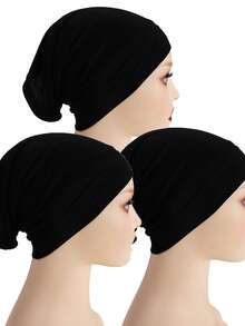 1 pieza Gorro de tubo de unicolor para mujer, pañuelo básico, esencial de viaje, vacaciones - Tres negros - Ver 29