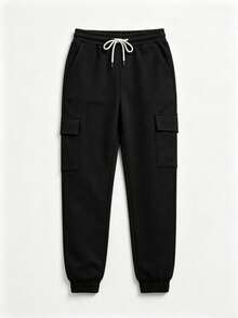 Pantalones casuales con múltiples bolsillos y botones, elegantes y lindos, de peso ligero, en estilo Y2K. Adecuados para volver al colegio, graduación, clubes, fiestas de cumpleaños, Halloween, Año Nuevo, Acción de Gracias, conciertos, gimnasios, playas, vacaciones, negocios, uso diario en el aeropuerto, estilo callejero, Día del Maestro, primavera, verano, otoño e invierno. - Negro - Ver 5