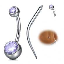 Khuyên rốn bằng titan có đầu thuôn, ren trong, dài 6mm 8mm 10mm 12mm 14mm 16mm, khuyên rốn tròn đính đá CZ dành cho nữ và nam. - A - Xem 22