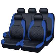 9pcs Fashionable Diamond Quilted Leather Car Seat Covers, Universal 5-Seat Full Set, Suitable For All Seasons - Leather - View 3