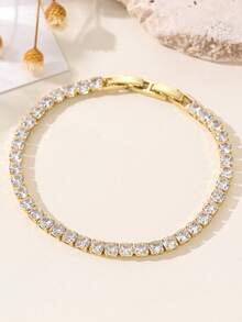 3pcs Luxury Stainless Steel Four-Leaf Clover Bracelet Set With 18K Cubic Zirconia, Suitable For Wedding, Party And Daily Wear - Yellow Gold - View 9