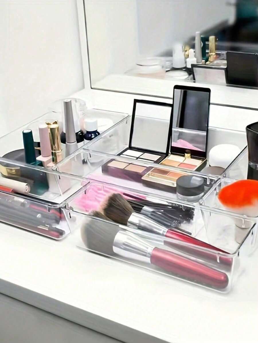 13/44PCS-Clear Plastic Drawer Organizers Set, 5-Size Versatile Bathroom And Vanity Drawer Organizer Trays, Storage Bins For Makeup, Bedroom, Kitchen Gadgets Utensils And Office - Transparenz - Übersicht 1