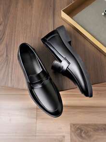 Zapatos casuales de cuero para hombres, mocasines, zapatos elegantes de vestir adecuados para bodas, trajes, banquetes, cenas, trabajo, oficina, suaves, antideslizantes, elegantes y limpios, ropa formal para hombres - Negro - Ver 7