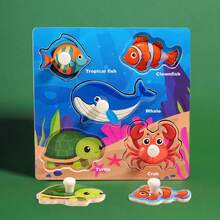 1pc Cartoon Children's Wooden Puzzle Toy, Preschool Matching Board With Cartoon Animals & Fruits, Perfect Learning Toy For Kids, Suitable For Christmas, Halloween And Thanksgiving - Multicolor - View 17
