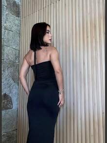 Women's Long Dress Thayna: Elegance, Boldness, Cut-Out, Stylish, Comfortable, 2026, Graduation/Wedding - 黑色 - 查看 3