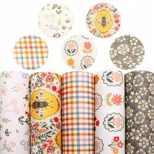 5pcs/Set Bee Flower Pattern Faux Synthetic Leather Fabric Sheets Bundle For DIY Bows, Earrings, Crafts, Handbag, Diy Projects - Default - View 1