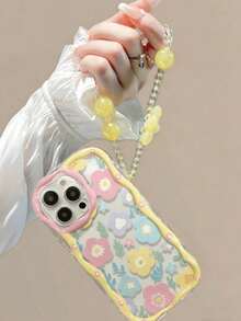 奶油质感透明花叶粉色黄色花朵蓝色彩绘加黄色链条加光泽新款 XS 彩绘 78P 欧美 XR 彩绘 78GES2 印花 Max 适用于兼容苹果 P15promxa 防摔 P14 加厚 P13 软壳 P12 全包 P11 手机壳保护套 - 彩色 - 查看 2