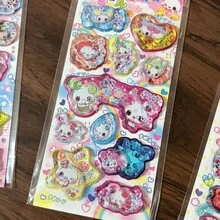 1pc Cartoon Retro Rabbit, Cute Girl, Shiny Sequin Stickers, Children Art & Craft Stickers Seal, Candy Drip Stickers, 3D Reusable Stickers For DIY Decoration, Interactive Stickers, Daily Decoration, Party Decoration, Children Sticker Games, Reward Stickers, Planner, Pencil Box, Envelope, Gift Box, Photo Frame - Multicolor - View 5