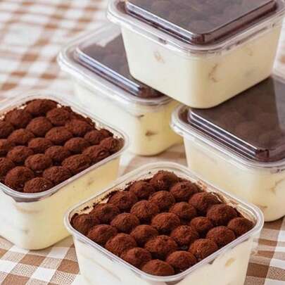 10pcs/20pcs Transparent PET Layered Mousse Cake Boxes, Reusable Sealed Containers For Fruit Yogurt, Pudding, Tiramisu, Mousse Cake, Bread, Cookies, Assorted Styles