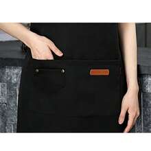 1PC Durable Canvas Work Apron, Waterproof Oil-Resistant Adjustable Bib Apron, Professional Utility Apron For Kitchen, Coffee Shops, Milk Tea Stores & Hair Salons, Stylish Unisex Workwear For Men And Women - Black - View 4