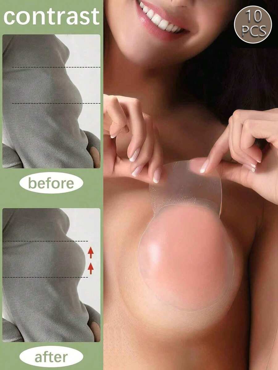 10片装隐形硅胶乳贴 - 性感可水洗乳贴，具有防眩光和提拉效果；无缝设计最大限度减少对比度，打造更平滑的外观；硅胶乳贴 - 彩色 - 查看 1