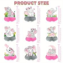 9 pièces Décorations de centre de table en nid d'abeille pour baby shower d'éléphant, décor de table de fête de révélation du à motif éléphant, fournitures de fête d'anniversaire, décorations de célébration, décorations de fête de baby shower, fêtes à thème jungle, base en nid d'abeille - V0122 - Voir 8