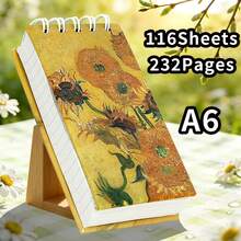 1Pc,A6,232Pages,Van Gogh Hardcover Notebook,Coil-Bound Pocket Planner,Memo Pad,Compact And Portable,Ultra-Thick,Notepad,Travel Journal,School Supply,Class Diary,Office,Mother's Day,Perfect Gifts - A6 - View 14