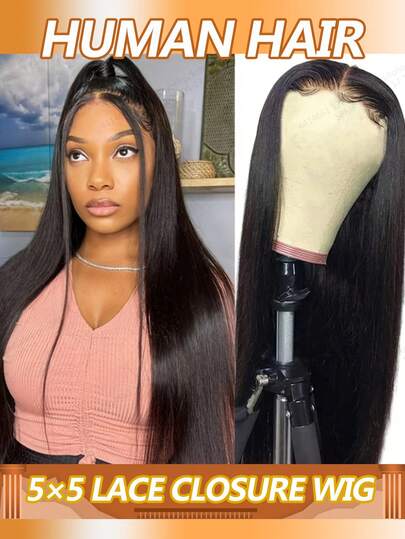 Straight Lace Front Wigs 5*5 Closure Wig Human Hair Pre Plucked 200% Density Transparent Lace Frontal With Baby Hair Wigs Suitable For Women Daily Use