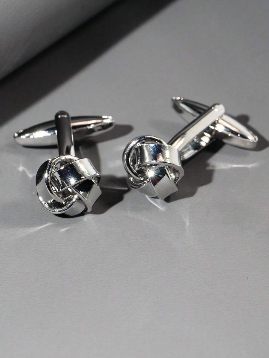 1 Pair Fashionable Silver Single-Layer Twist Design Cufflinks For Men - Silver - View 1