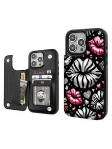 Zebra Pink Lips Hearts Black Background. This Stylish Phone Case Is Compatible With Samsung, Apple, , , , Transsion, ,  And Honor. Made Of TPU Silicone, It Offers Shock And Drop Protection And A Superior Feel. It's An Ideal Gift For Family, Friends, And Loved Ones, And A Perfect Choice For Valentines Day And Year's Gift. - Black - View 1