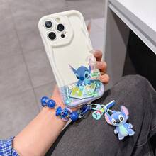 Disney Has Authorized, Phone Case - Chain Set, The Stitch Lilo & Stitch Phone Case Plus A Silicone 3D Or Fluffy Style Stitch Bracelet With Metallic Ring Removable Bracelet, Stitch And Angel Pattern, Compatible With Iphone 17/16/15/14/13/12/11/XS/XR/X Plus Pro Max, Wavy Design Phone Case For Girl, A Stylish Cartoon Summer Phone Case, The Perfect Gift Choice, Phone Protection, Durable Phone Cover, Great Gift For Friends And Family - 白色款式B - 查看 1