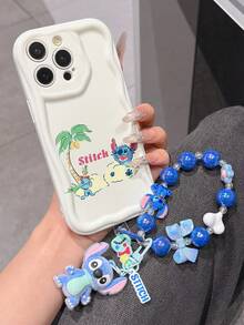 Disney Has Authorized, Phone Case - Chain Set, The Stitch Lilo & Stitch Phone Case Plus A Silicone 3D Or Fluffy Style Stitch Bracelet With Metallic Ring Removable Bracelet, Stitch And Angel Pattern, Compatible With Iphone 17/16/15/14/13/12/11/XS/XR/X Plus Pro Max, Wavy Design Phone Case For Girl, A Stylish Cartoon Summer Phone Case, The Perfect Gift Choice, Phone Protection, Durable Phone Cover, Great Gift For Friends And Family - Kiểu trắng B - Xem 3