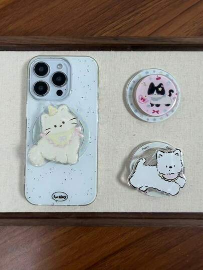 Cartoon Cat & Dog Magnetic Phone Holder, Slouchy Desktop Air Cushion Stand, Essential Video Watching Accessory