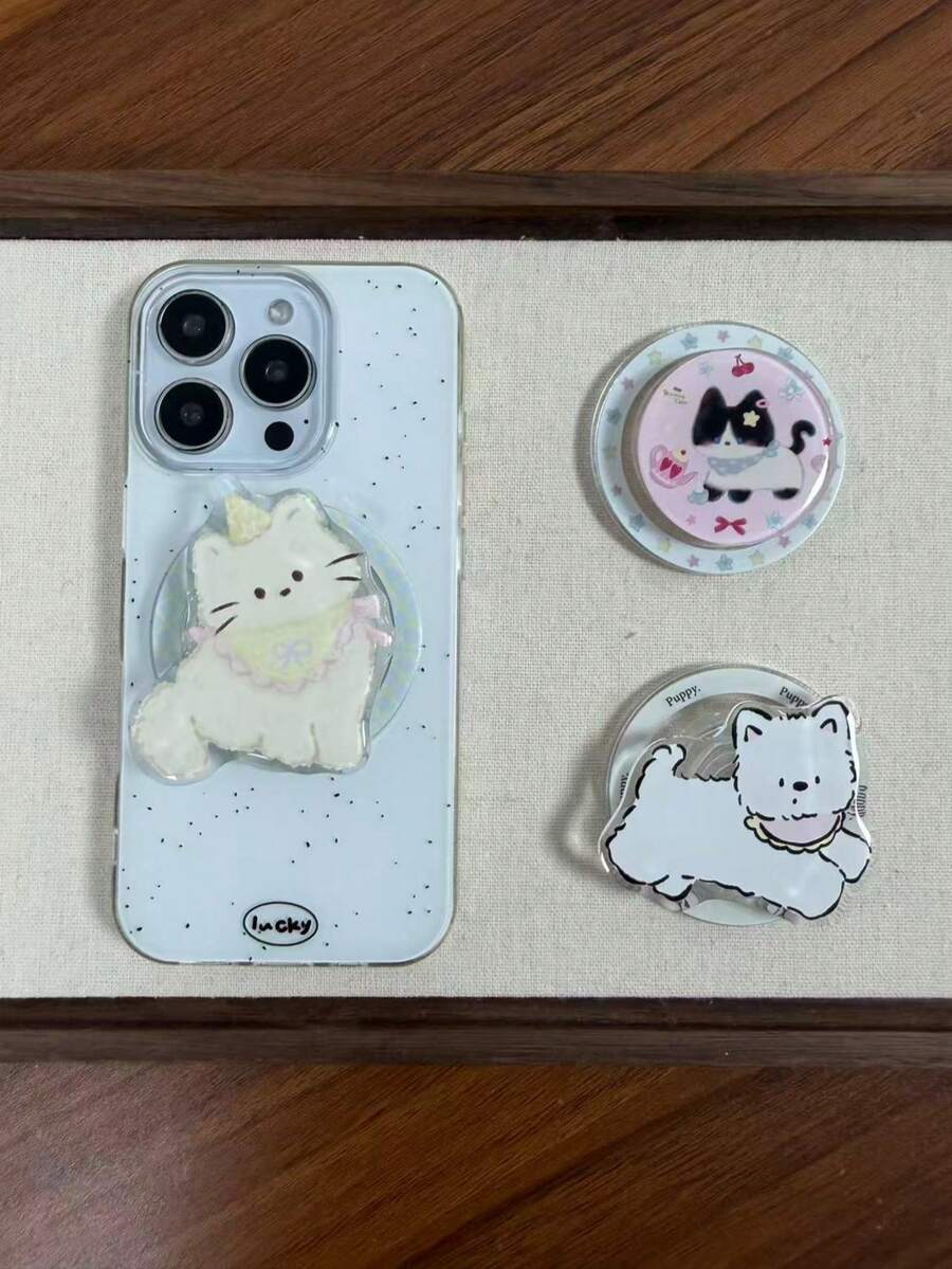 Cartoon Cat & Dog Magnetic Phone Holder, Slouchy Desktop Air Cushion Stand, Essential Video Watching Accessory - Multicolor - View 1