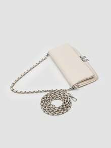 1pc Women's Chain Shoulder Bag, Crossbody Bag, Litchi Grain Underarm Bag With Chain, Minimalist Fashion Small Square Bag, Shoulder & Crossbody Bag With Detachable Strap - 象牙色 - 查看 3
