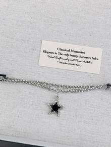 黑色水钻五角星吊坠双层颈链，时尚前卫的女士配饰 - 黑色 - 查看 7