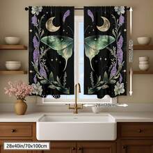 Classic Gothic Blackout Curtains, Magic Butterflies & Moth Design With Sun, Moon, Stars & Floral Accents, Rod Pocket Polyester Drapes, Peach Skin Curtains, Single-Sided Printed, Perfect For Living Room, Bedroom, Balcony, Study Room, Kitchen, Home Decor And Accessories (Rod Not Included) - Kiểu 1 (2 tấm) - Xem 13
