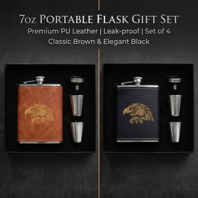 7oz Stainless Steel 304 Eagle Design Wine Decanter Set, Includes 2 Cups And Funnel, Suitable As Groomsmen, Wedding, Anniversary, Retirement, Bridesmaid Gifts