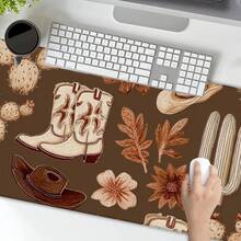 Large Western-Themed Cowboy Desk Pad - Extended Keyboard & Mouse Non-Slip Gaming & Office Desk With Brown/Beige Cacti, Boots, Horses, Cowboy Motifs, Southwestern PC Computer Setup, Ranch, Or Wild West Decor (Durable Rubber - View 9