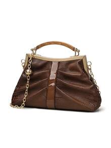 Retro Minimalist Printed Crossbody Bag With Adjustable PU Strap, Flap Closure, New Year - Clear - View 6