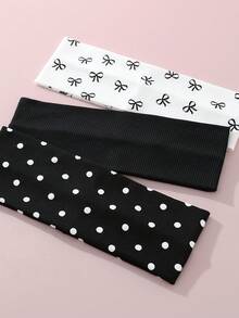 Set de 3 diademas elásticas de mujer con lazo, estampado de lunares, suaves y antideslizantes, accesorios para el cabello versátiles para uso diario, playa, festivales y fiestas - Multicolor - Ver 4