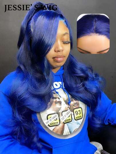  Jessie's Wig Blue Color Glueless Body Wave 4X4 Pre Cut Lace Closure Wig Human Hair Glueless Human Hair Lace Front Wig 100% Human Hair 200% Density