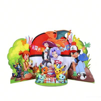 Miniso 1 pieza Tarjeta de felicitación 3D emergente de Pokémon, tarjeta de cumpleaños con tema de anime con sobre, tarjeta de arte de papel con Pikachu y Charizard de dibujos animados, regalo para niños/fans, decoración de fiesta