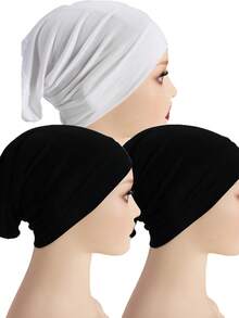 Gorros básicos de tubo para hijab de unicolor para mujer - 2 negras + 1 blanca - Ver 30