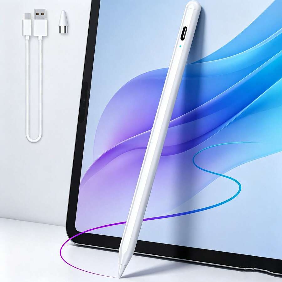 1pc Touch Screen Stylus Pen, Universal Magnetic Fine Tip Pencil Compatible With Ipad, Suitable For Android And IOS Smartphones And Tablets, POM Tip Handwriting Pen Compatible With Iphone/ Pro/ Etc., White - White - View 1