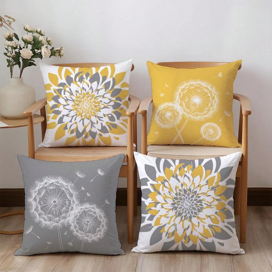 4 buc. fețe de pernă decorative cu model floral geometric și păpădie, material catifea moale cu aspect de piele de piersică, 45 * 45 cm, pentru decor de casă, dormitor, living, petrecere, canapea, cadou de sărbători (inserțiile de pernă nu sunt incluse) - Multicolor - Vizualizare 1
