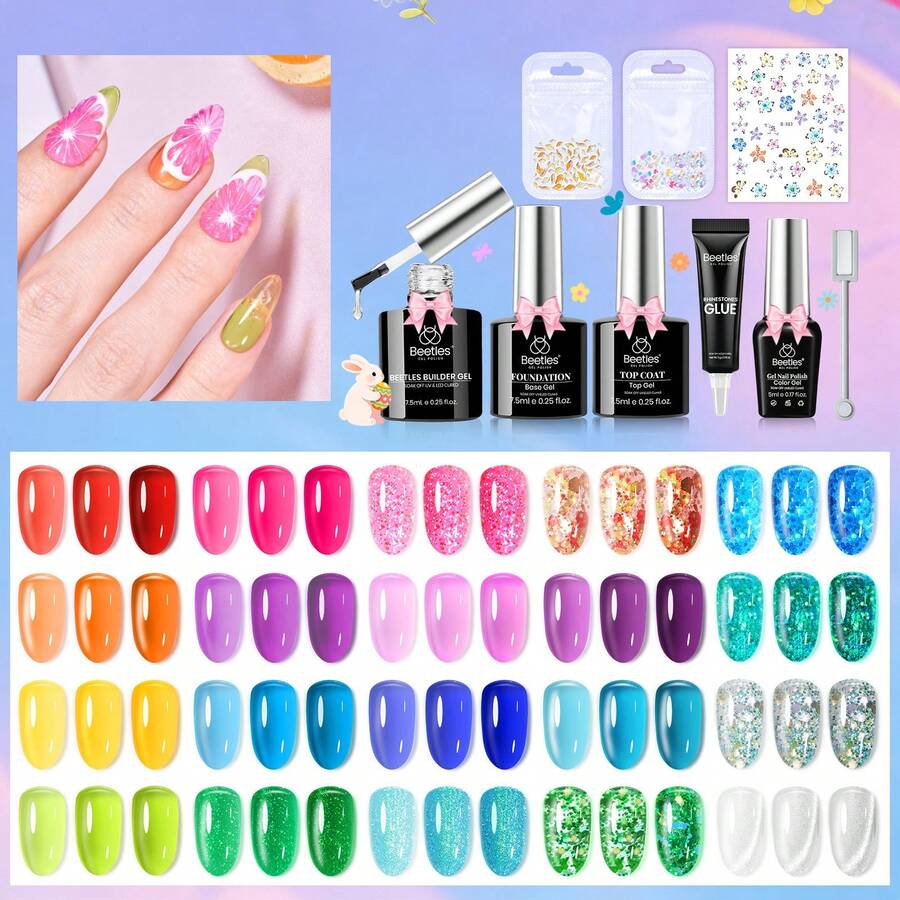 Beetles Spring Gel Polish Set - Fingertip Palette, 32 Colors Valentines Polish Set With Base Top Coat - 20 Color Sunbeam Jelly - View 1