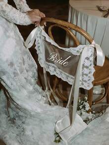 2pcs Bride And Groom Chairs Signs For Wedding Reception Sheer Lace Just Married Chair Signs With Ribbon For Bride And Groom Chair Back Decor Sheer Lace Wedding Photo-Ready Decor Banner Sets - View 1