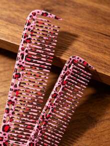 5/3/1 Pc Pink Leopard Print Hair Comb Set, Professional Salon Hairdressing Comb, Barber Cutting Comb, Flat Top Comb, Unisex Parting & Styling Comb - Multicolor - View 4