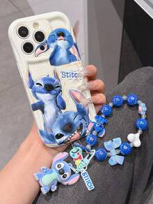 Disney Has Authorized, Phone Case - Chain Set, The Stitch Lilo & Stitch Phone Case Plus A Silicone 3D Or Fluffy Style Stitch Bracelet With Metallic Ring Removable Bracelet, Stitch And Angel Pattern, Compatible With Iphone 17/16/15/14/13/12/11/XS/XR/X Plus Pro Max, Wavy Design Phone Case For Girl, A Stylish Cartoon Summer Phone Case, The Perfect Gift Choice, Phone Protection, Durable Phone Cover, Great Gift For Friends And Family - Kiểu trắng B - Xem 3