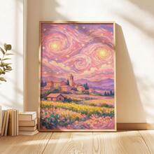 1 Stück Rosa Sternenhimmel Kunstwerk, Pastell Sonnenuntergang Ölgemälde Leinwanddruck | Moderne impressionistische Kunst Dekoration geeignet für Mädchenzimmer, Wohnheim, Wohnzimmer oder Büro, impressionistisches Landschaftsposter, Geschenk für Kunstliebhaber, gerahmt oder ungerahmt - Muster 2 - Übersicht 4
