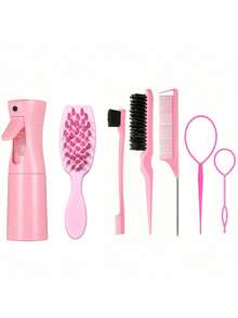 7-teiliges Massage Kamm Set, inklusive 200ml Sprühflasche, Flechtring, Highlighting Kamm, Ratte Schwanz Kamm, Langer Ratte Schwanz Kamm, Teilungskamm, Kamm, Lockenbürste, Schwarze Haarbürste, geeignet für 3A bis 4C wellige Textur trockenes/nasses langes Haar und grobe lockige Haare, Peeling für schöne glänzende Locken - Verschiedenfarbig - Übersicht 6