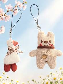 可爱兔子、鸭子、猫咪手工串珠手机挂件、钥匙扣配件、DIY动物吊坠、Y2K美学独特挂饰、送朋友的好礼物（挂环位置不固定，请以实物为准） - 彩色 - 查看 4