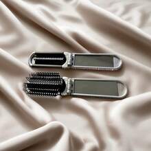 1/2/4pcs Foldable Portable Rhinestone Decorated Luxury Mini Hair Brush With Mirror, Inflatable Air Cushion Massage Comb, Celebrity Favorite - Cushion Comb - View 2