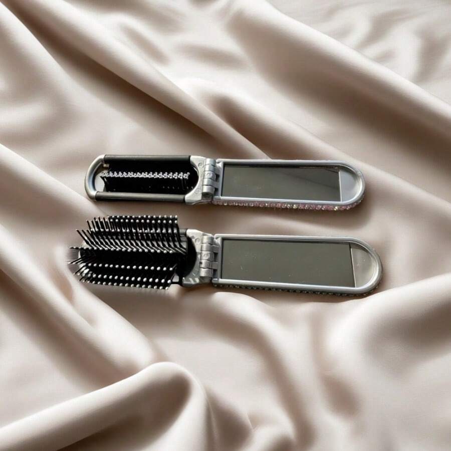 1/2/4pcs Foldable Portable Rhinestone Decorated Luxury Mini Hair Brush With Mirror, Inflatable Air Cushion Massage Comb, Celebrity Favorite