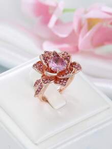 Eterna Glow 1pc Luxury Flower Shape Rose Gold Color Rings For Women Fashion Rings Accessories For Engagement Ceremony Birthday Wedding Party Jewelry - Ring - View 11