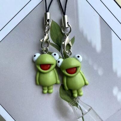 1/2pcs Smiling Frog Phone Charm, Creative Small Accessory, Suitable As Gift