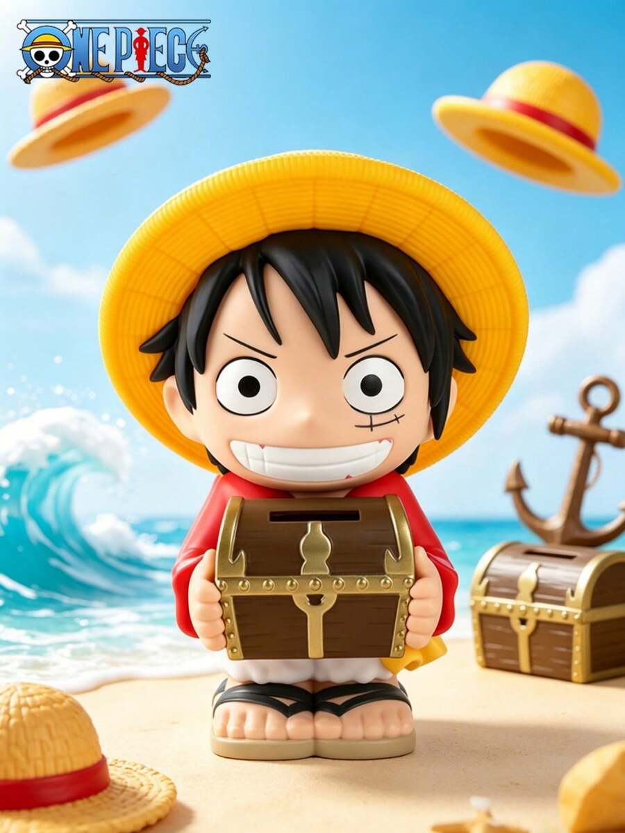 TOEI ANIMATION 1 pièce Tirelire officielle One Piece avec figurine version Q et design de coffre au trésor. Tirelire en PVC pour épargner, décoration de bureau et collection de fans. Cadeau parfait pour les passionnés de One Piece - Multicolore - Voir 1